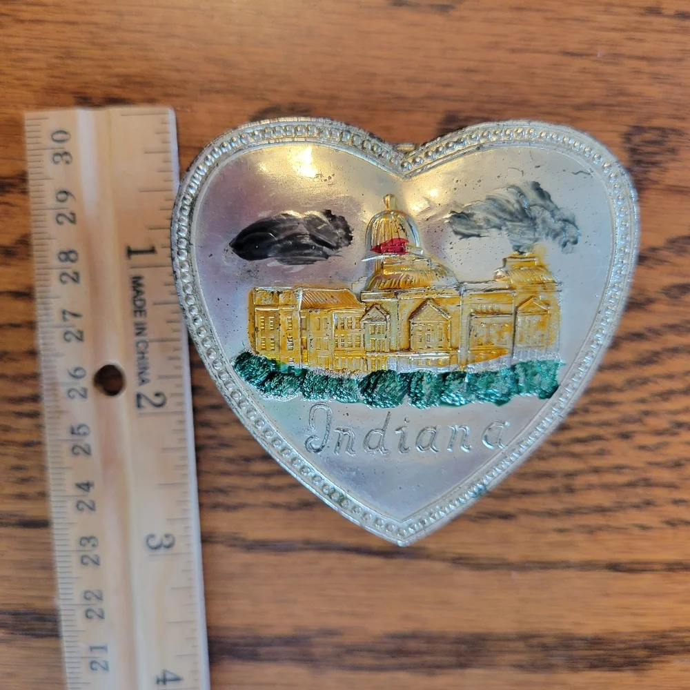 Vintage Indiana Heart Shaped Jewelry Box ~ Silvertone ~ 1960s ~
